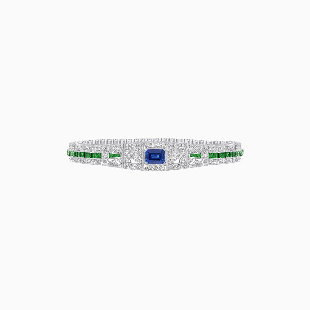 Art Deco Inspired Bracelet with Emerald Cut Center and Gemstones (Mounting)