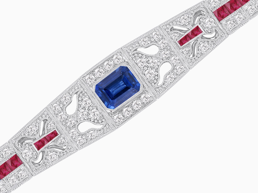 Art Deco Inspired Bracelet with Emerald Cut Center and Gemstones (Mounting)