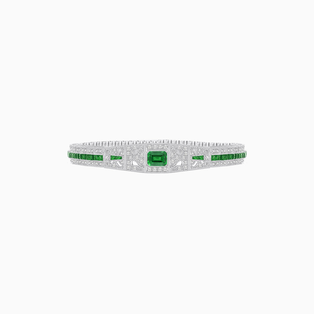 Art Deco Inspired Bracelet with Emerald Cut Center and Gemstones (Mounting)