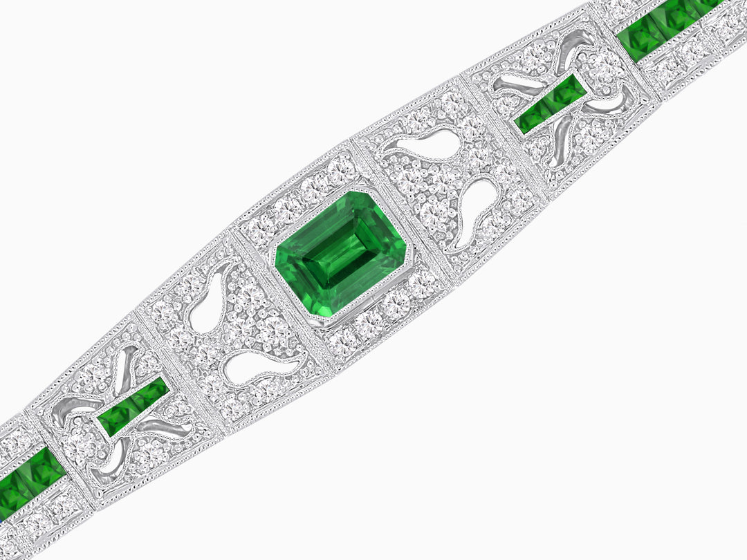 Art Deco Inspired Bracelet with Emerald Cut Center and Gemstones (Mounting)