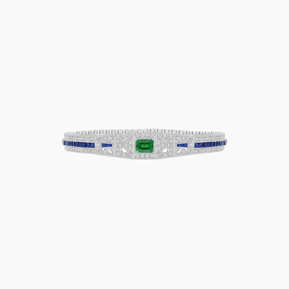 Art Deco Inspired Bracelet with Emerald Cut Center and Gemstones (Mounting)