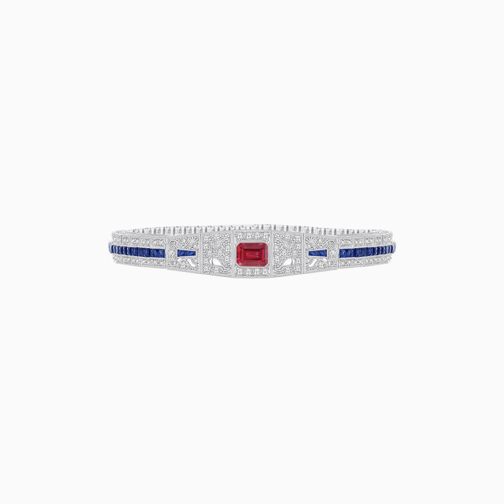Art Deco Inspired Bracelet with Emerald Cut Center and Gemstones (Mounting)