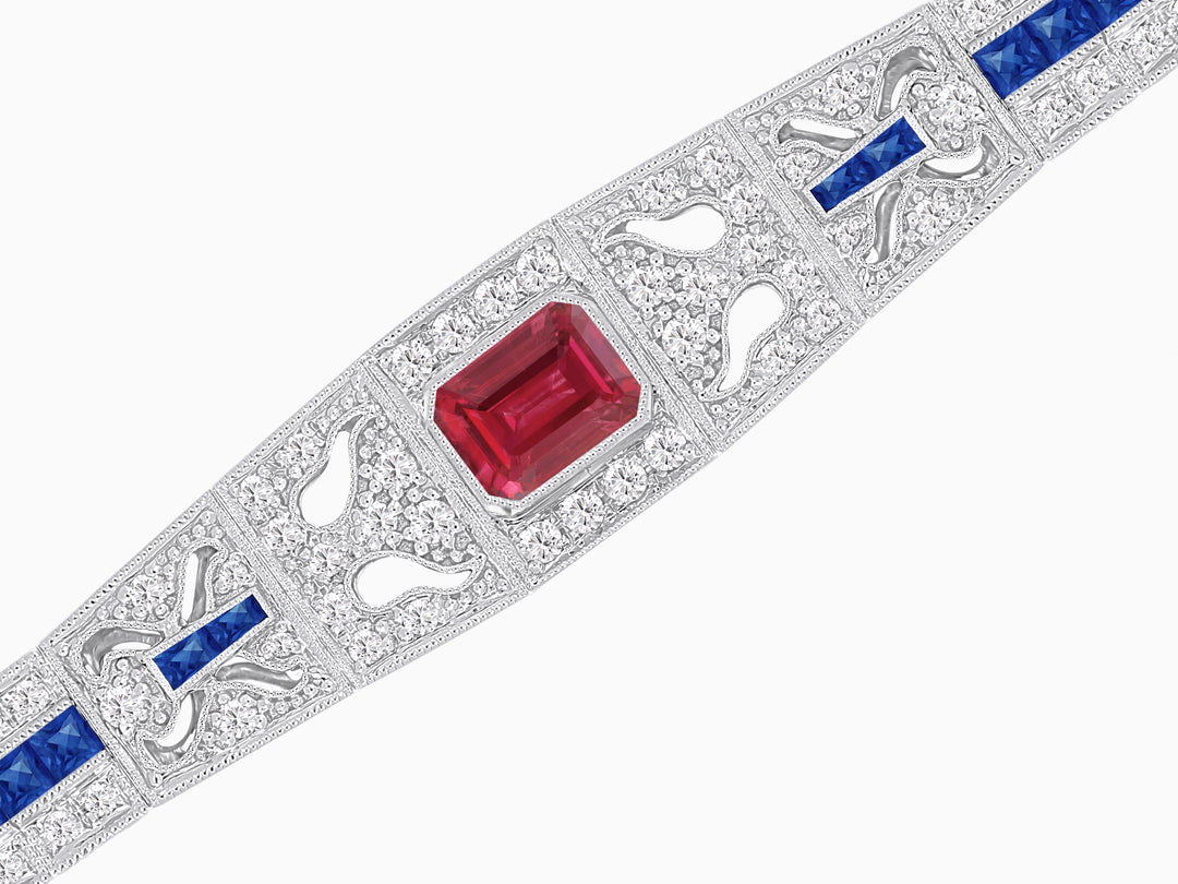 Art Deco Inspired Bracelet with Emerald Cut Center and Gemstones (Mounting)