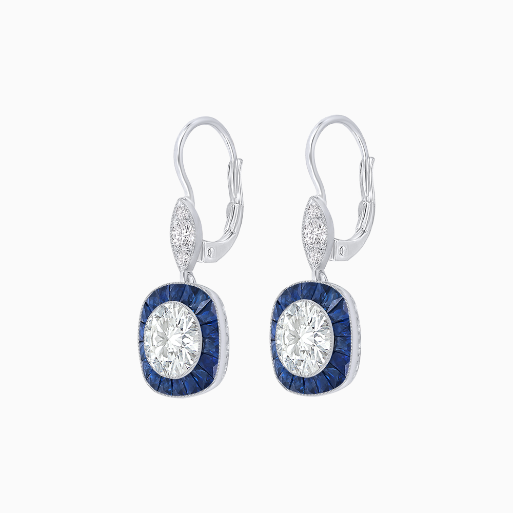 Cushion Halo Drop Earrings with Diamond and Gemstone | Mounting