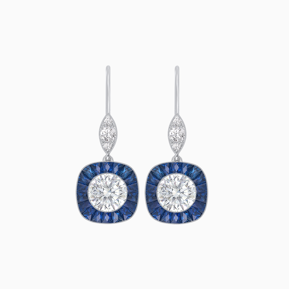 Cushion Halo Drop Earrings with Diamond and Gemstone | Mounting