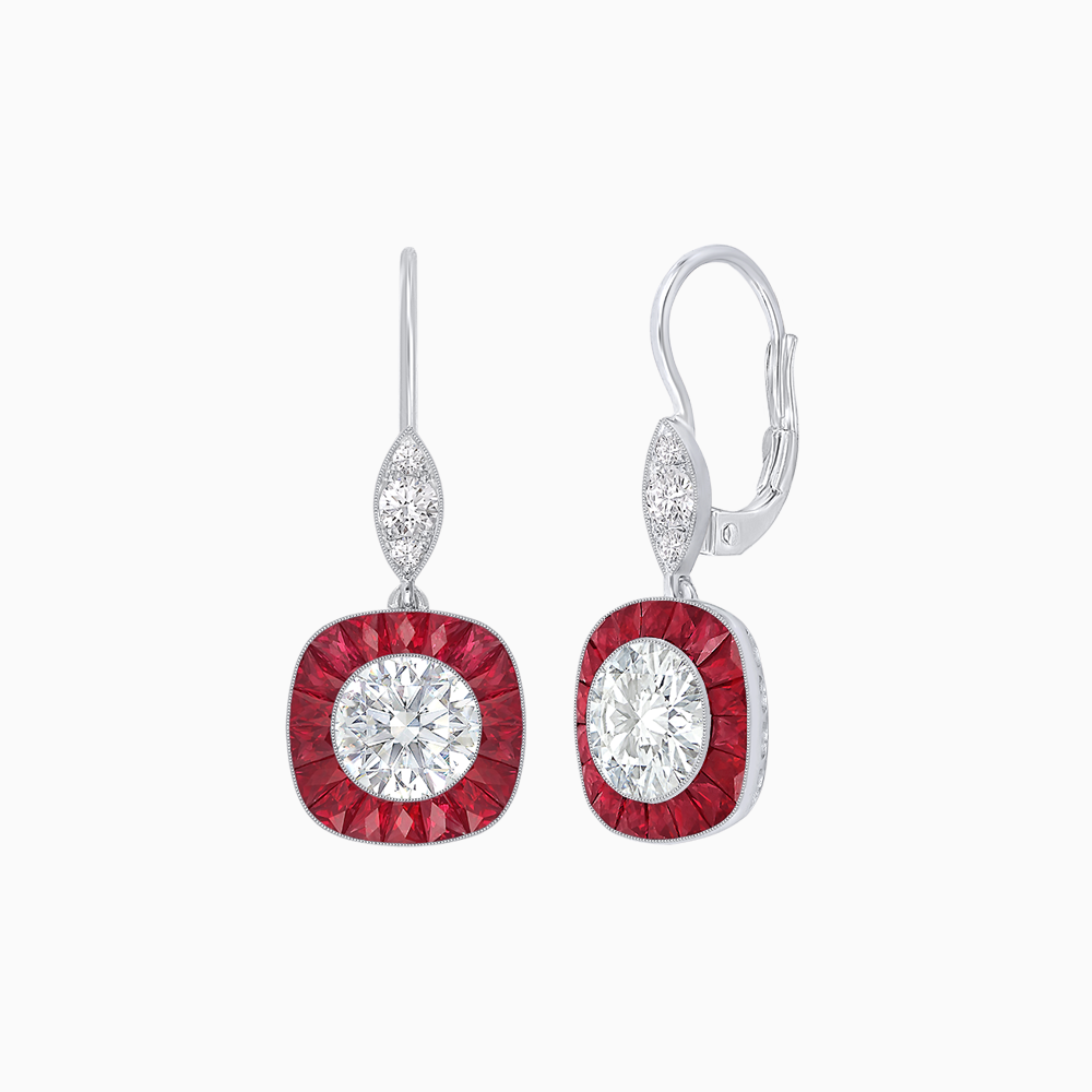 Cushion Halo Drop Earrings with Diamond and Gemstone | Mounting