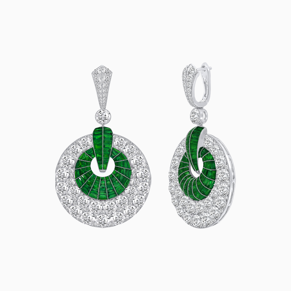 Art Deco Inspired Calibré Cut Gemstone Spiral Disc Earrings