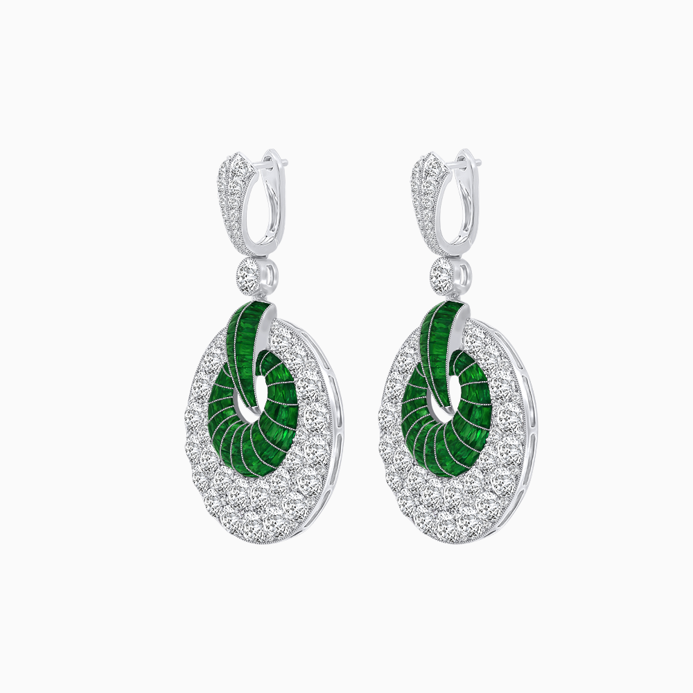 Art Deco Inspired Calibré Cut Gemstone Spiral Disc Earrings