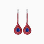 Load image into Gallery viewer, Art Deco Inspired Double Halo Drop Earrings with Diamond and Gemstone | Mounting
