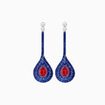 Load image into Gallery viewer, Art Deco Inspired Double Halo Drop Earrings with Diamond and Gemstone | Mounting
