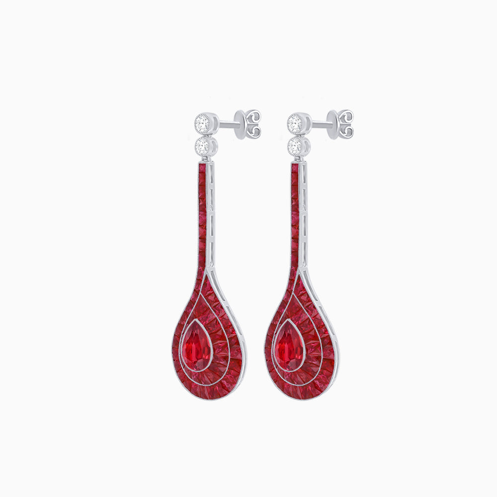 Art Deco Inspired Double Halo Drop Earrings with Diamond and Gemstone | Mounting