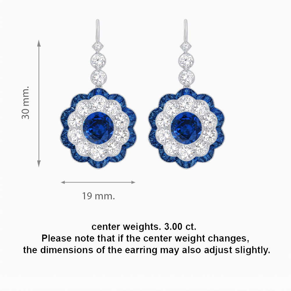 Vintage Floral Dangle Earrings with Diamond Halo and Calibre-Cut Gemstone Accents
