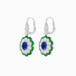 Load image into Gallery viewer, Vintage Floral Dangle Earrings with Diamond Halo and Calibre-Cut Gemstone Accents