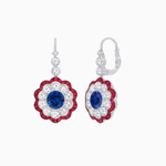 Load image into Gallery viewer, Vintage Floral Dangle Earrings with Diamond Halo and Calibre-Cut Gemstone Accents