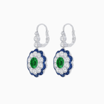 Load image into Gallery viewer, Vintage Floral Dangle Earrings with Diamond Halo and Calibre-Cut Gemstone Accents