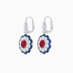 Load image into Gallery viewer, Vintage Floral Dangle Earrings with Diamond Halo and Calibre-Cut Gemstone Accents