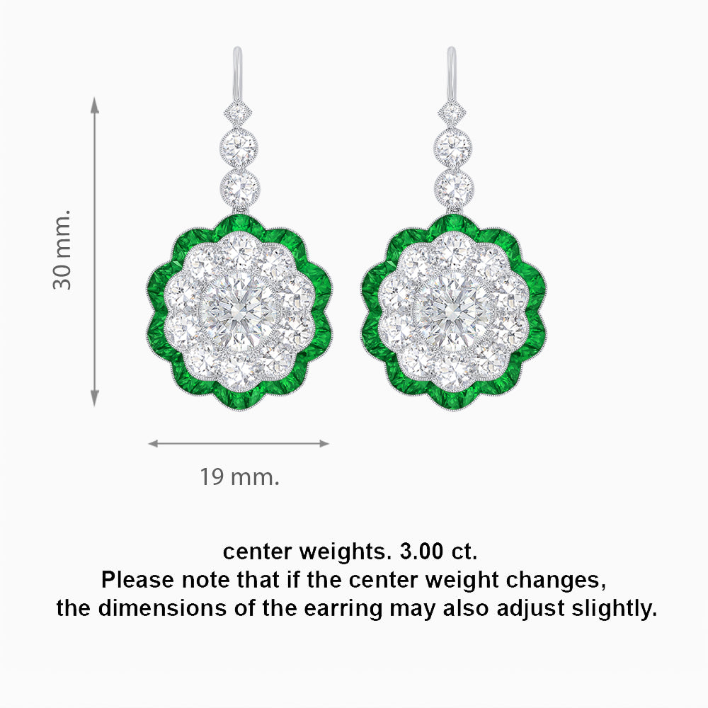 Vintage Floral Dangle Earrings with Diamond Halo and Calibre-Cut Gemstone Accents
