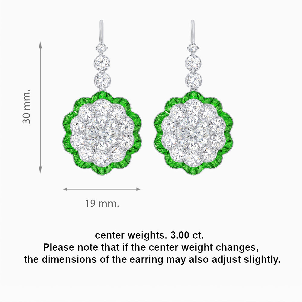 Vintage Floral Dangle Earrings with Diamond Halo and Calibre-Cut Gemstone Accents
