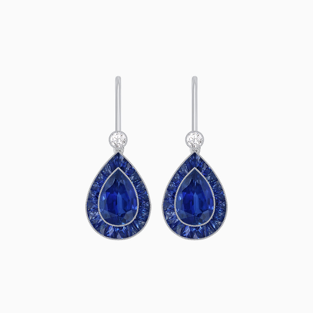 Pear-Shaped Halo Gemstone and Diamond Mounting Earrings