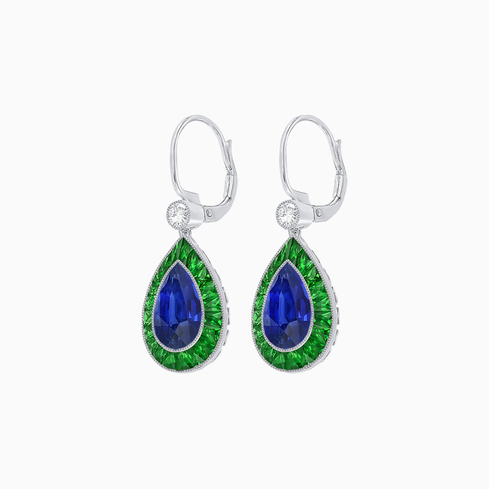 Pear-Shaped Halo Gemstone and Diamond Mounting Earrings
