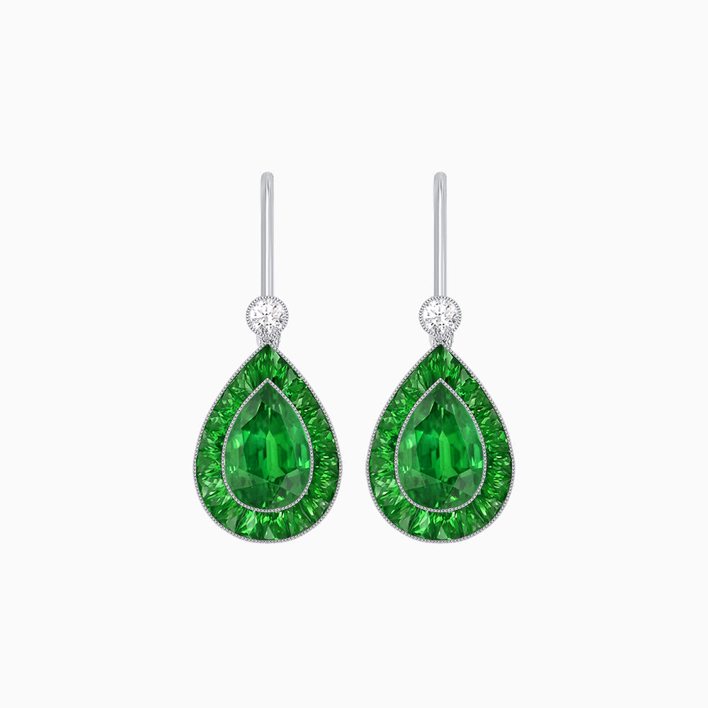 Pear-Shaped Halo Gemstone and Diamond Mounting Earrings