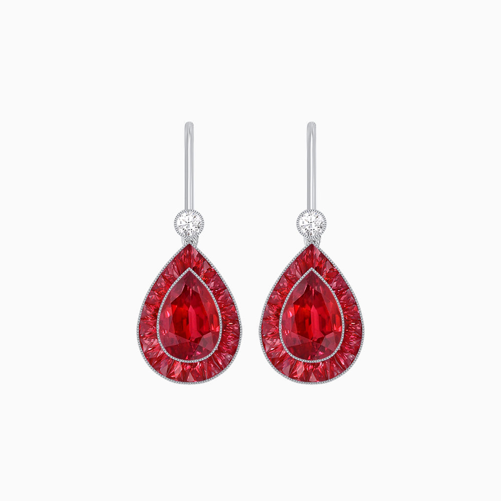Pear-Shaped Halo Gemstone and Diamond Mounting Earrings