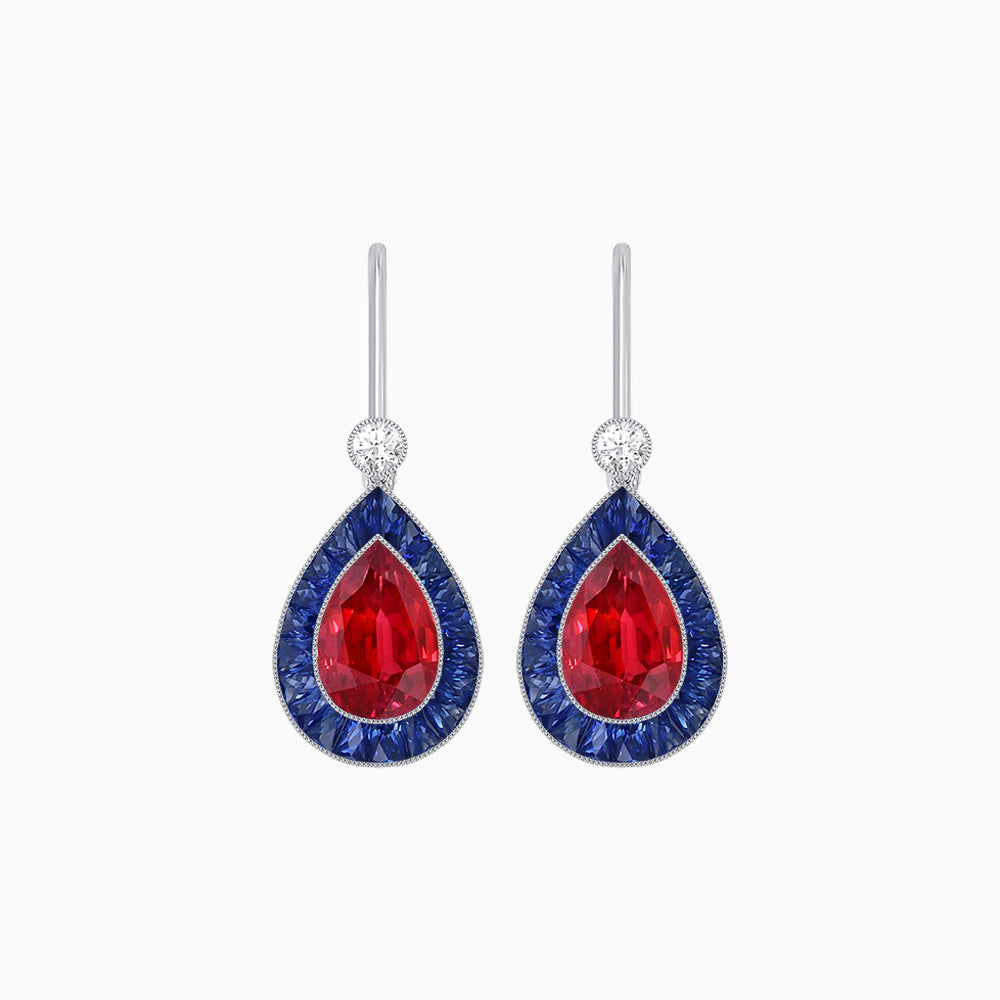 Pear-Shaped Halo Gemstone and Diamond Mounting Earrings