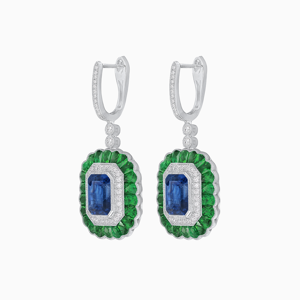 Art Deco Style Emerald Cut Earrings with Gemstones