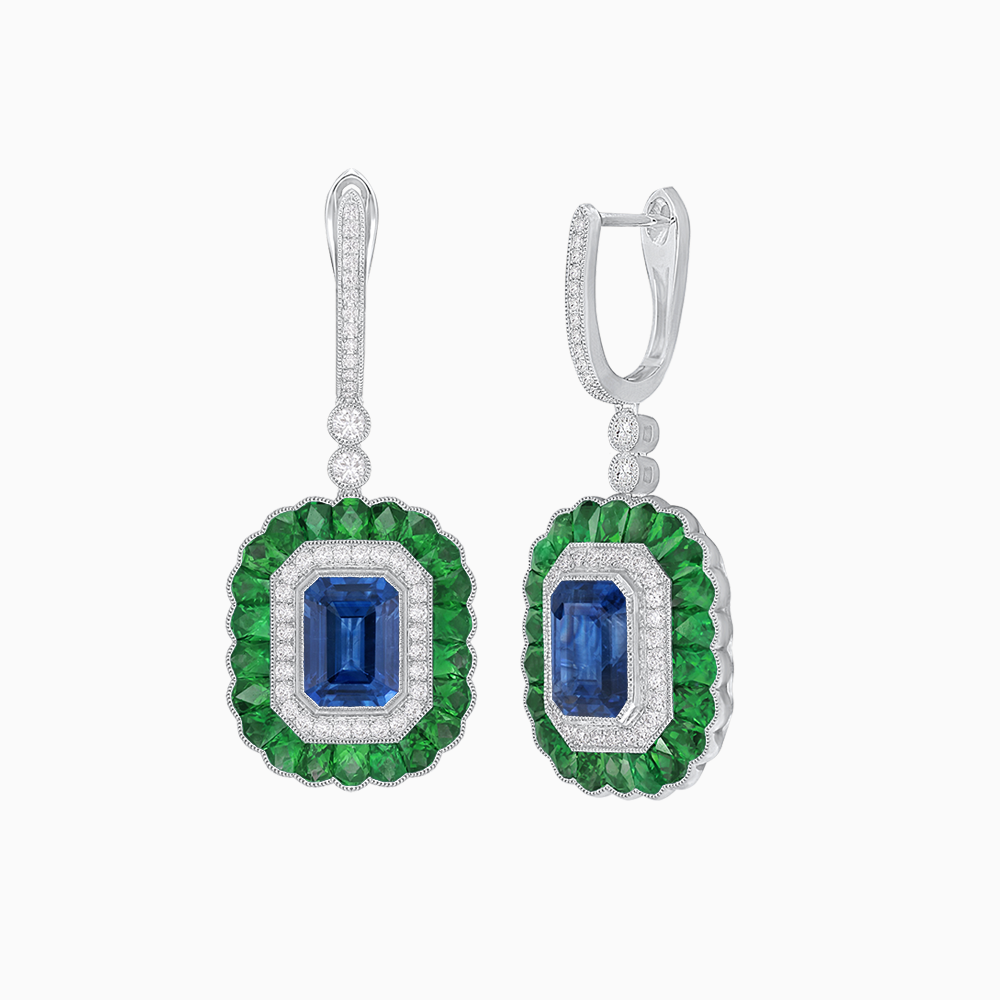 Art Deco Style Emerald Cut Earrings with Gemstones