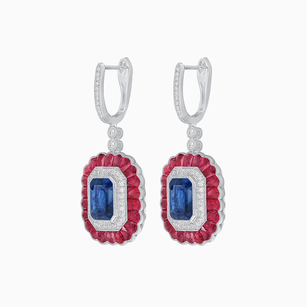 Art Deco Style Emerald Cut Earrings with Gemstones