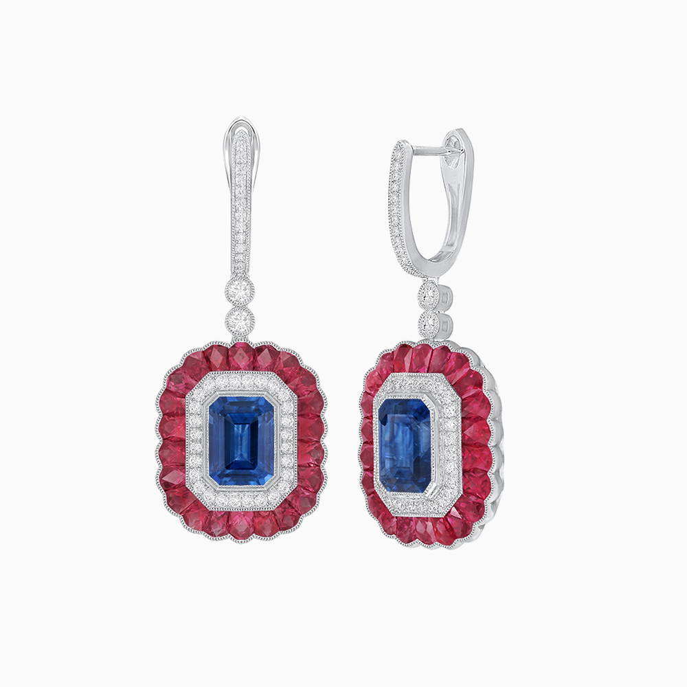 Art Deco Style Emerald Cut Earrings with Gemstones