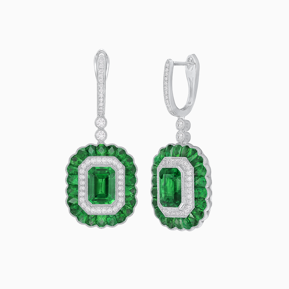 Art Deco Style Emerald Cut Earrings with Gemstones