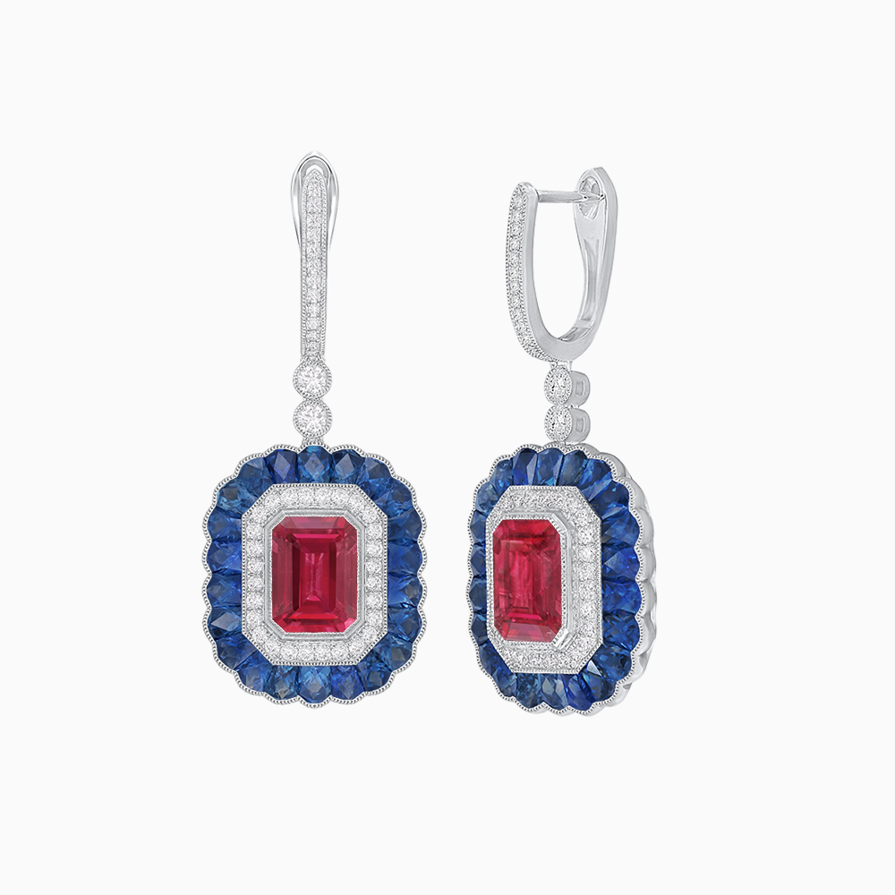 Art Deco Style Emerald Cut Earrings with Gemstones
