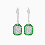 Load image into Gallery viewer, Art Deco–Inspired Mounting Emerald Cut Drop Earrings with Diamonds and Gemstones