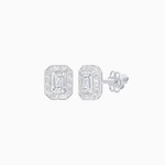 Load image into Gallery viewer, Art Deco Style Emerald Cut Stud Earrings with Baguette Diamond Halo