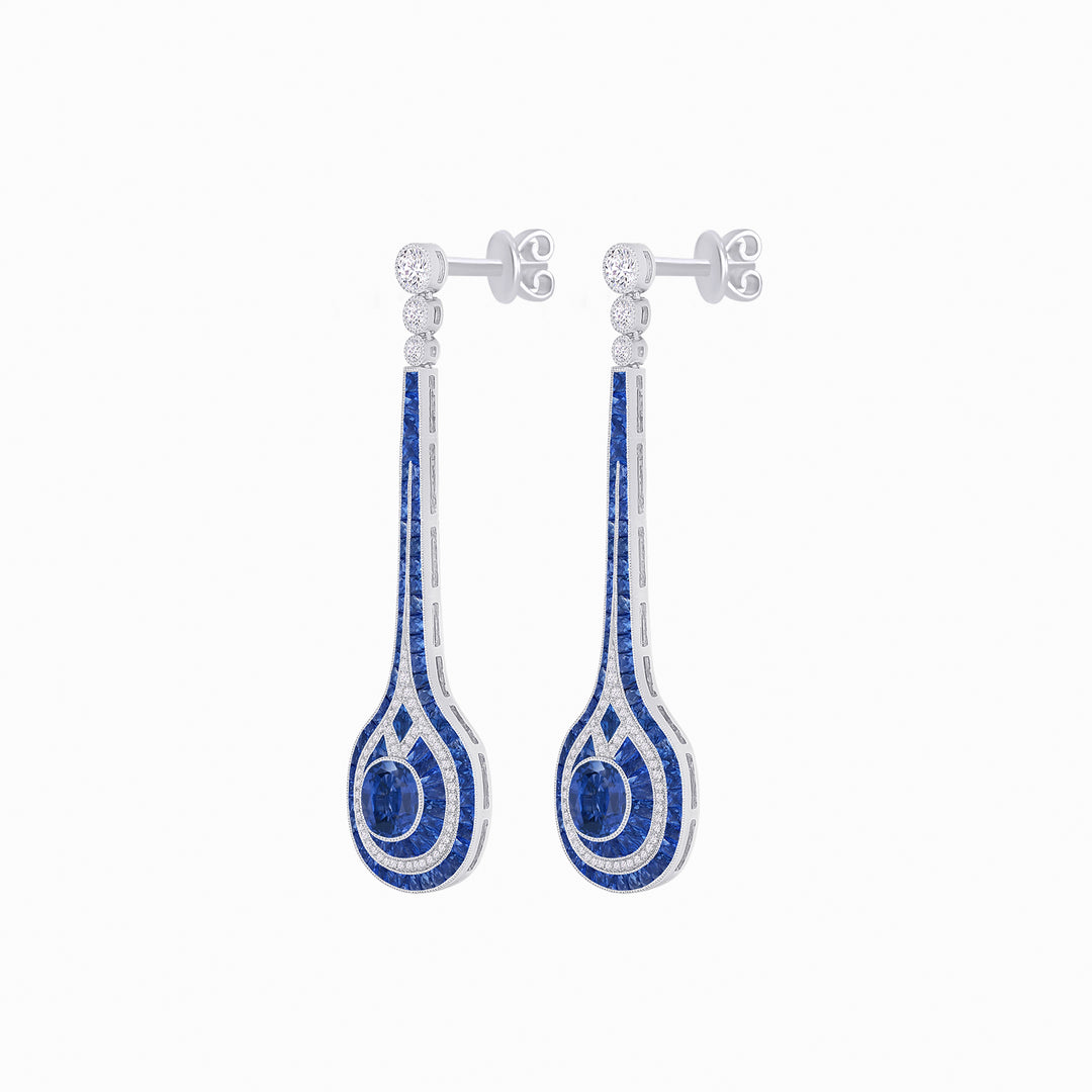 Art Deco Inspired Diamond Drop Earrings With Gemstone