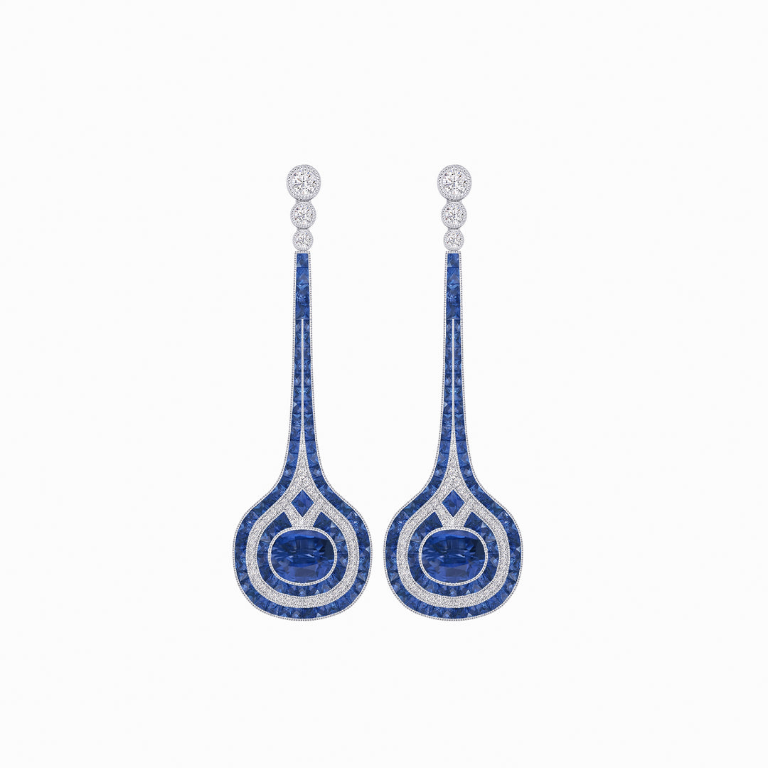 Art Deco Inspired Diamond Drop Earrings With Gemstone