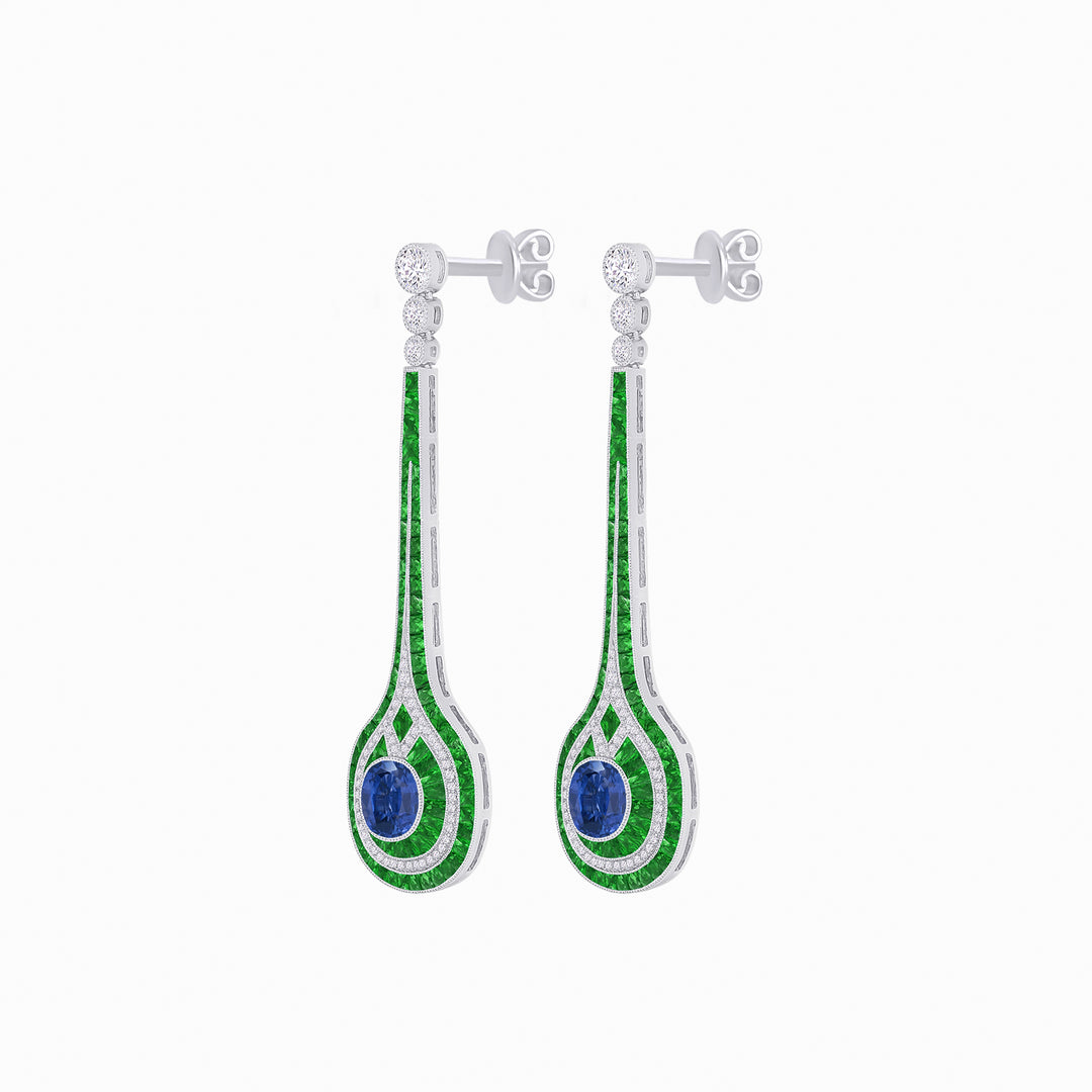 Art Deco Inspired Diamond Drop Earrings With Gemstone