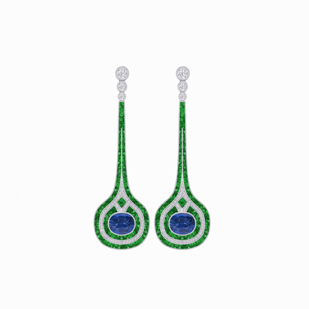 Art Deco Inspired Diamond Drop Earrings With Gemstone
