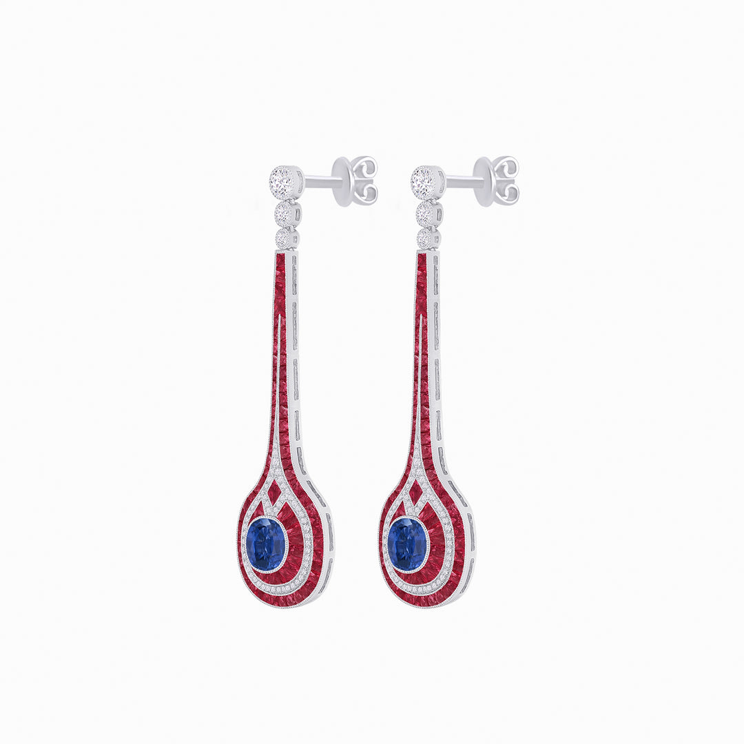 Art Deco Inspired Diamond Drop Earrings With Gemstone