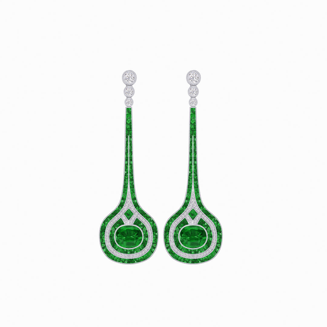 Art Deco Inspired Diamond Drop Earrings With Gemstone
