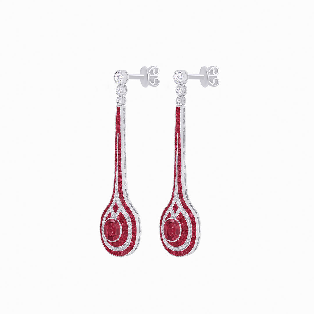 Art Deco Inspired Diamond Drop Earrings With Gemstone