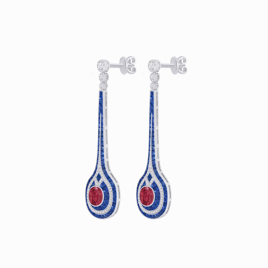 Art Deco Inspired Diamond Drop Earrings With Gemstone