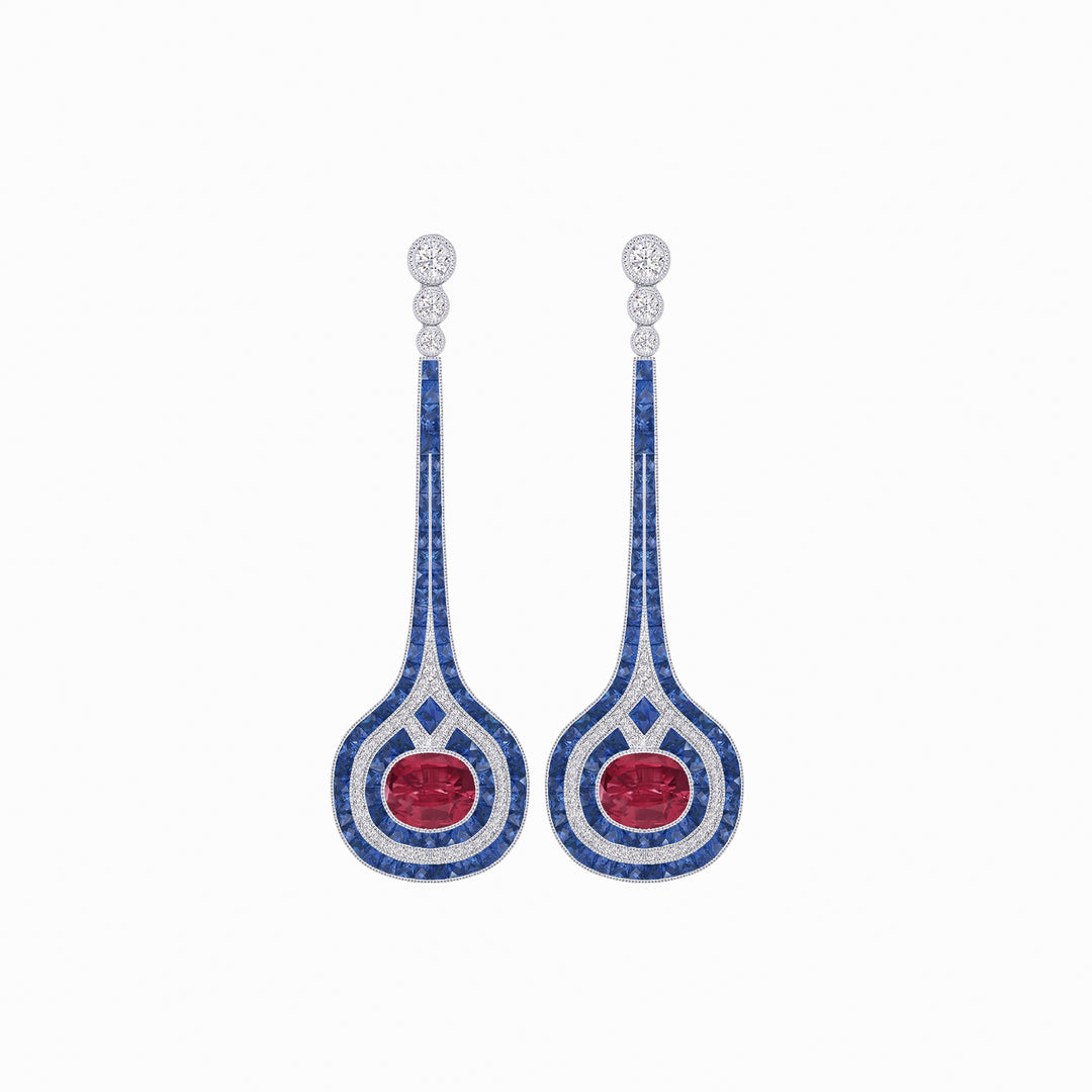 Art Deco Inspired Diamond Drop Earrings With Gemstone