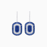 Load image into Gallery viewer, Art Deco Inspired Emerald-Cut Halo Drop Earrings Mounting with Diamonds and Gemstones