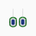 Load image into Gallery viewer, Art Deco Inspired Emerald-Cut Halo Drop Earrings Mounting with Diamonds and Gemstones