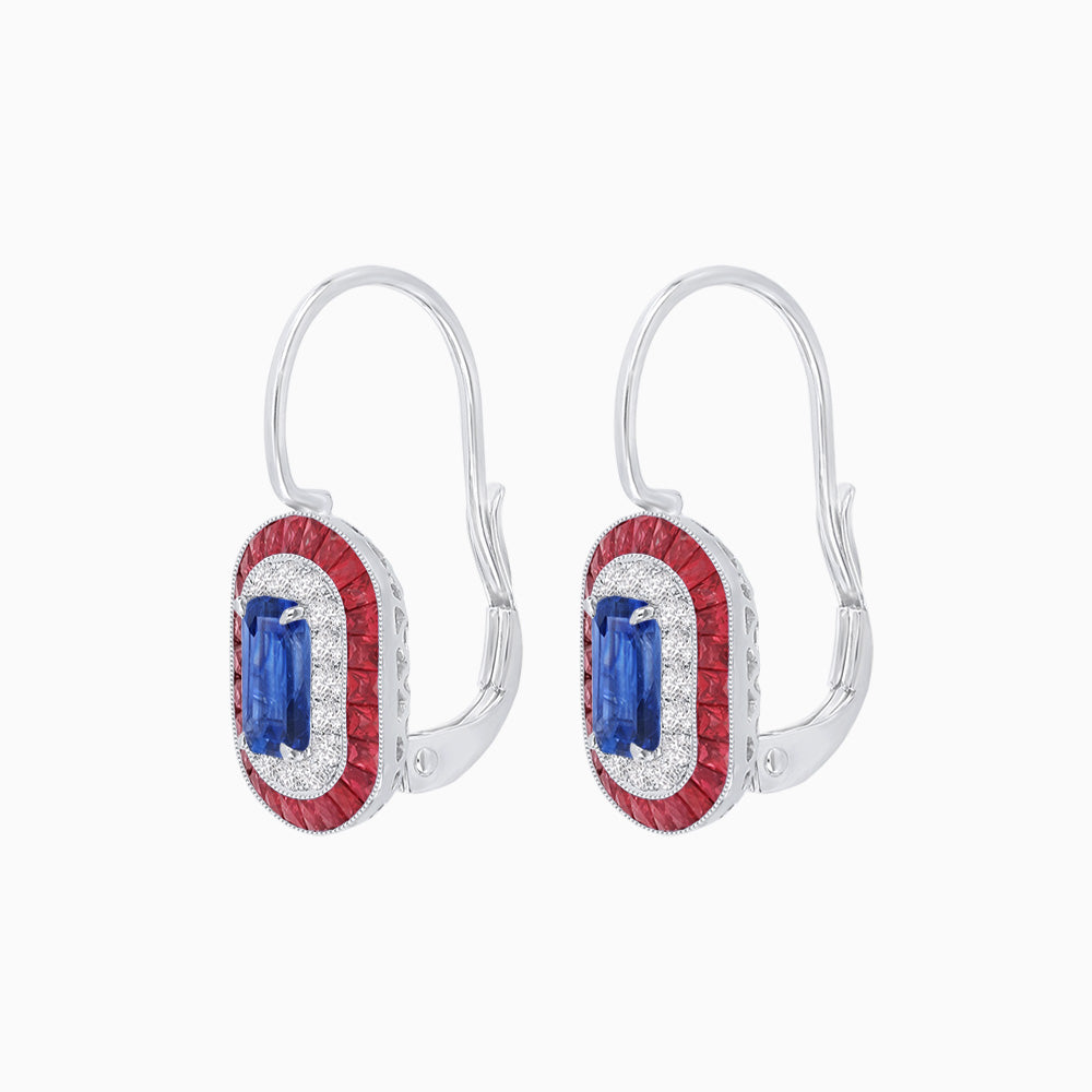 Art Deco Inspired Emerald-Cut Halo Drop Earrings Mounting with Diamonds and Gemstones