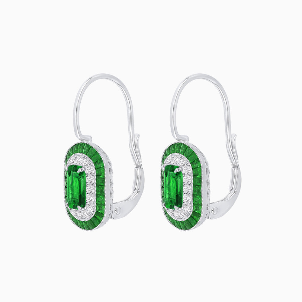 Art Deco Inspired Emerald-Cut Halo Drop Earrings Mounting with Diamonds and Gemstones