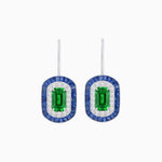Load image into Gallery viewer, Art Deco Inspired Emerald-Cut Halo Drop Earrings Mounting with Diamonds and Gemstones