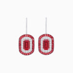 Load image into Gallery viewer, Art Deco Inspired Emerald-Cut Halo Drop Earrings Mounting with Diamonds and Gemstones